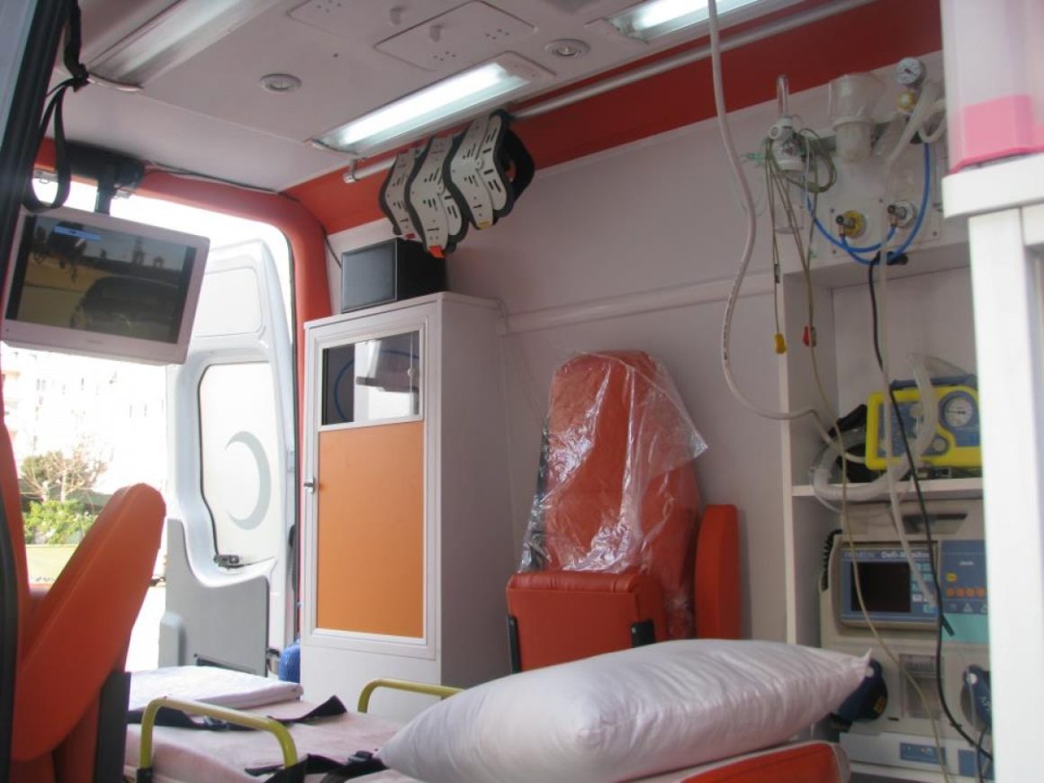 Television, DVD player and refrigerator in the ambulance