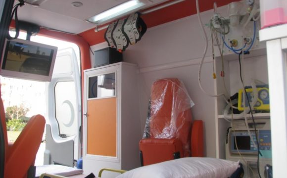 Television, DVD player and refrigerator in the ambulance